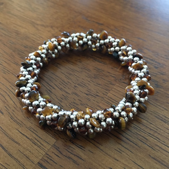Sterling Silver & Tigers Eye Beaded Bracelet - Picture 3 of 5